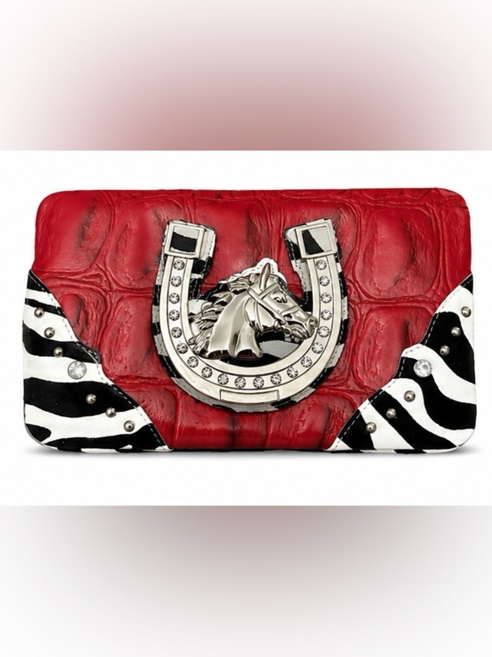 Alyssa Red Croc Zebra Western Bling Wallet Clutch 🦓❤️